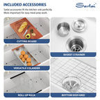 Sarlai 32''x19''x10'' White Fireclay Workstation Kitchen Sink, Dual Mount Undermount & Drop-In Single Bowl Ceramic Basin