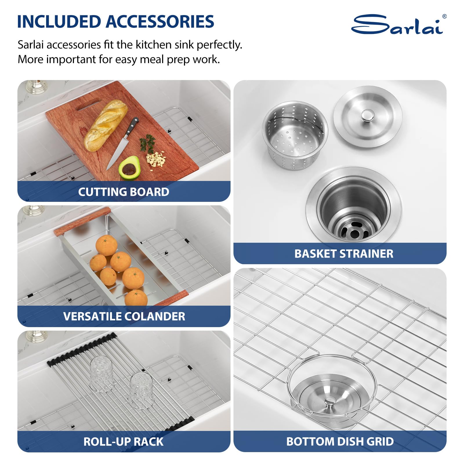 Sarlai 32''x19''x10'' White Fireclay Workstation Kitchen Sink, Dual Mount Undermount & Drop-In Single Bowl Ceramic Basin