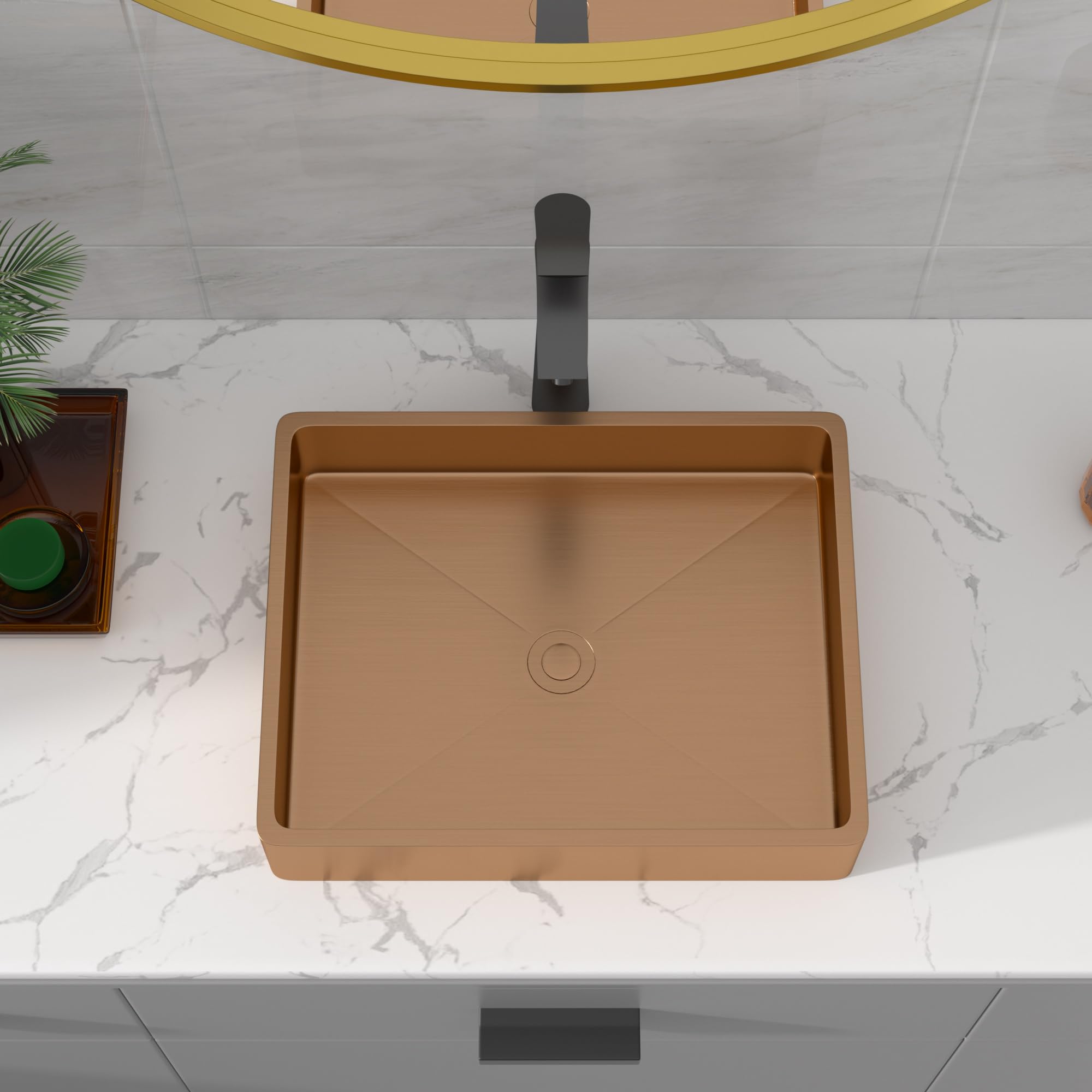 Sarlai 19'' x 15'' Stainless Steel Vessel Rectangular Bathroom Sink with Pop-Up Drain-Rose Gold