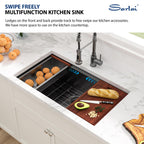 Sarlai 30in Undermount Gunmetal Black Single Bowl Stainless Steel Workstation Kitchen Sink