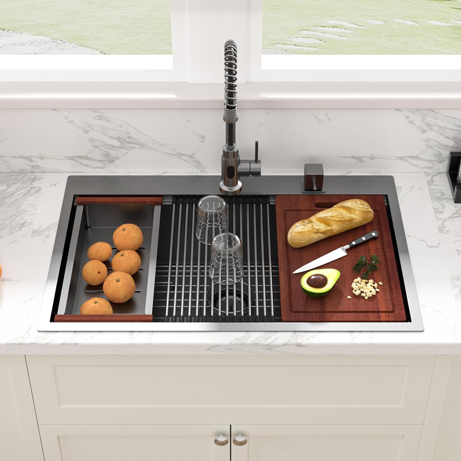 Sarlai 33in Black Drop In Single Bowl Stainless Steel Workstation Kitchen Sink Secondary image