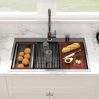 Sarlai 33in Black Drop In Single Bowl Stainless Steel Workstation Kitchen Sink