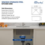 Sarlai 23'' x 18'' Stainless Steel Undermount Single Bowl Kitchen Sink
