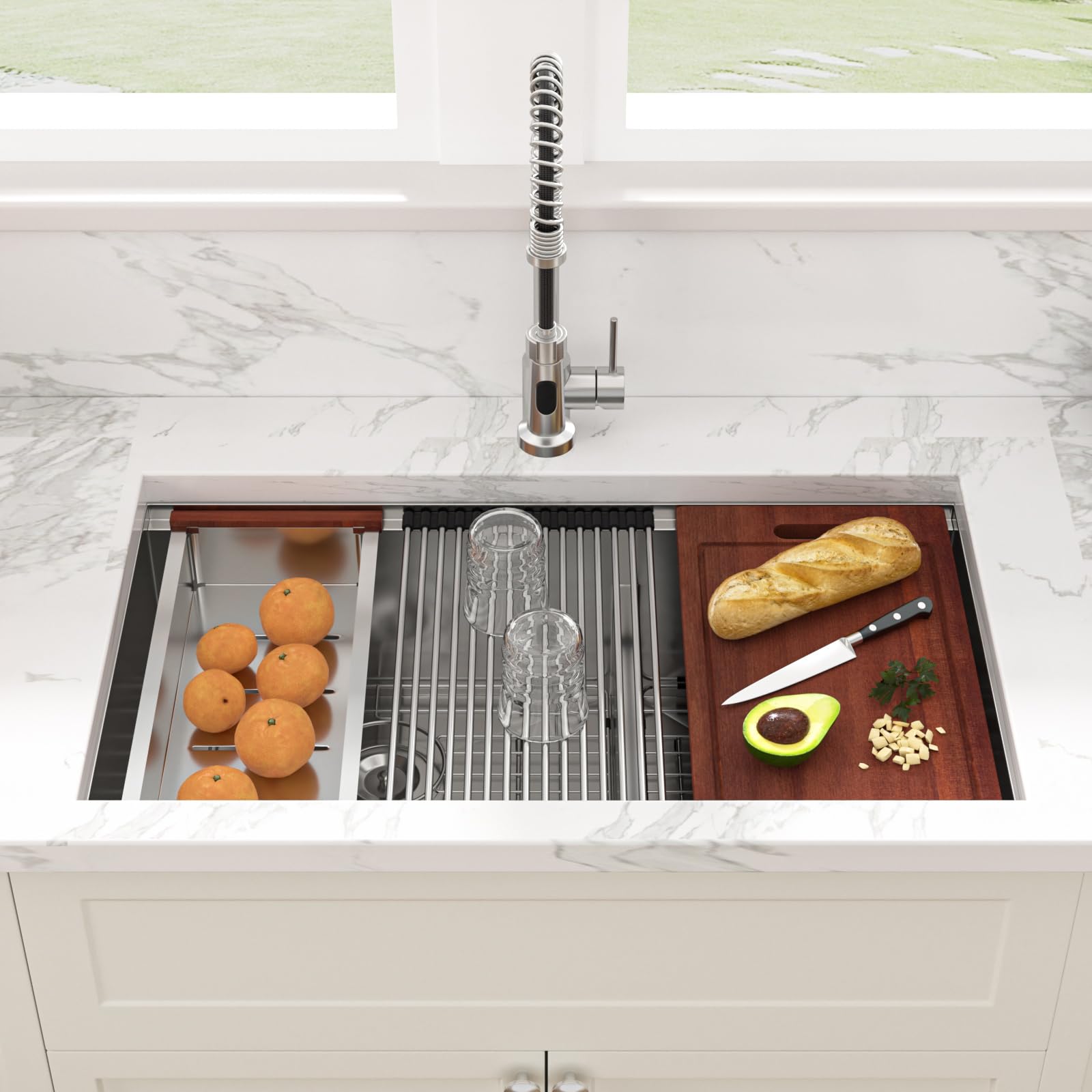 Sarlai 30'' x 19'' Undermount 60/40 Low Divided Stainless Steel Workstation Kitchen Sink