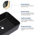 Sarlai 19''x15'' Above Counter Rectangular Black Porcelain Ceramic Bathroom Vessel Sink