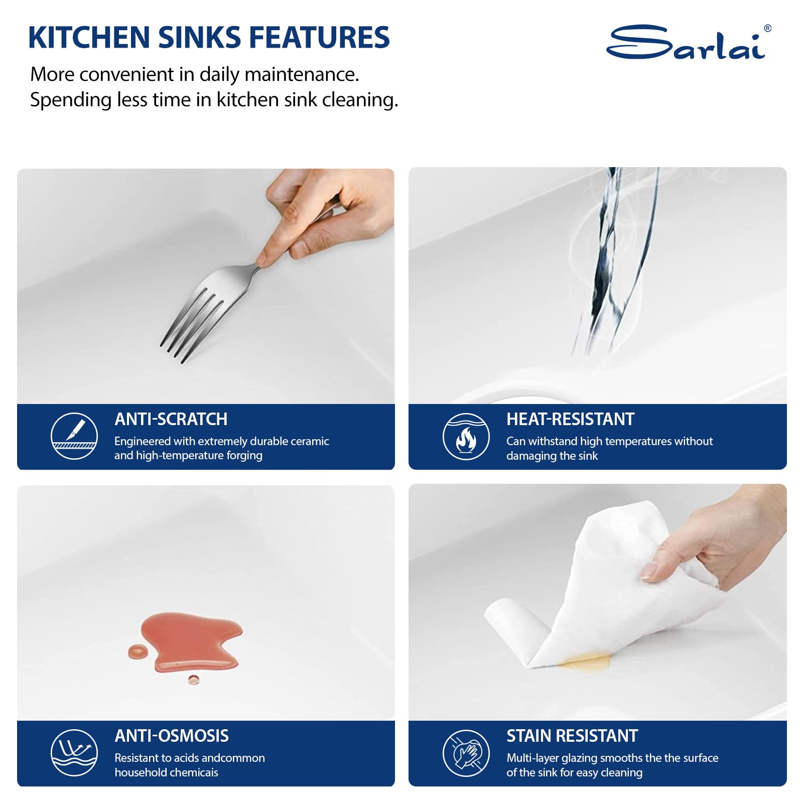 Sarlai 33''x20'' White Fireclay Farmhouse Kitchen Sink, Apron Front Single Bowl Undermount Workstation Ceramic Farm Sink with Complete Accessories