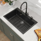 Sarlai 33in Drop In Matte Black Single Bowl Granite Quartz Composite Kitchen Sink