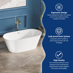 Sarlai Modern Oval White Acrylic Freestanding Bathtub with Black Drain