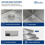 Sarlai 25''x22'' Deep Drop-In Stainless Steel Kitchen Sink, 16 Gauge Topmount Single Bowl with Cup Rinser, Soap Dispenser & Faucet