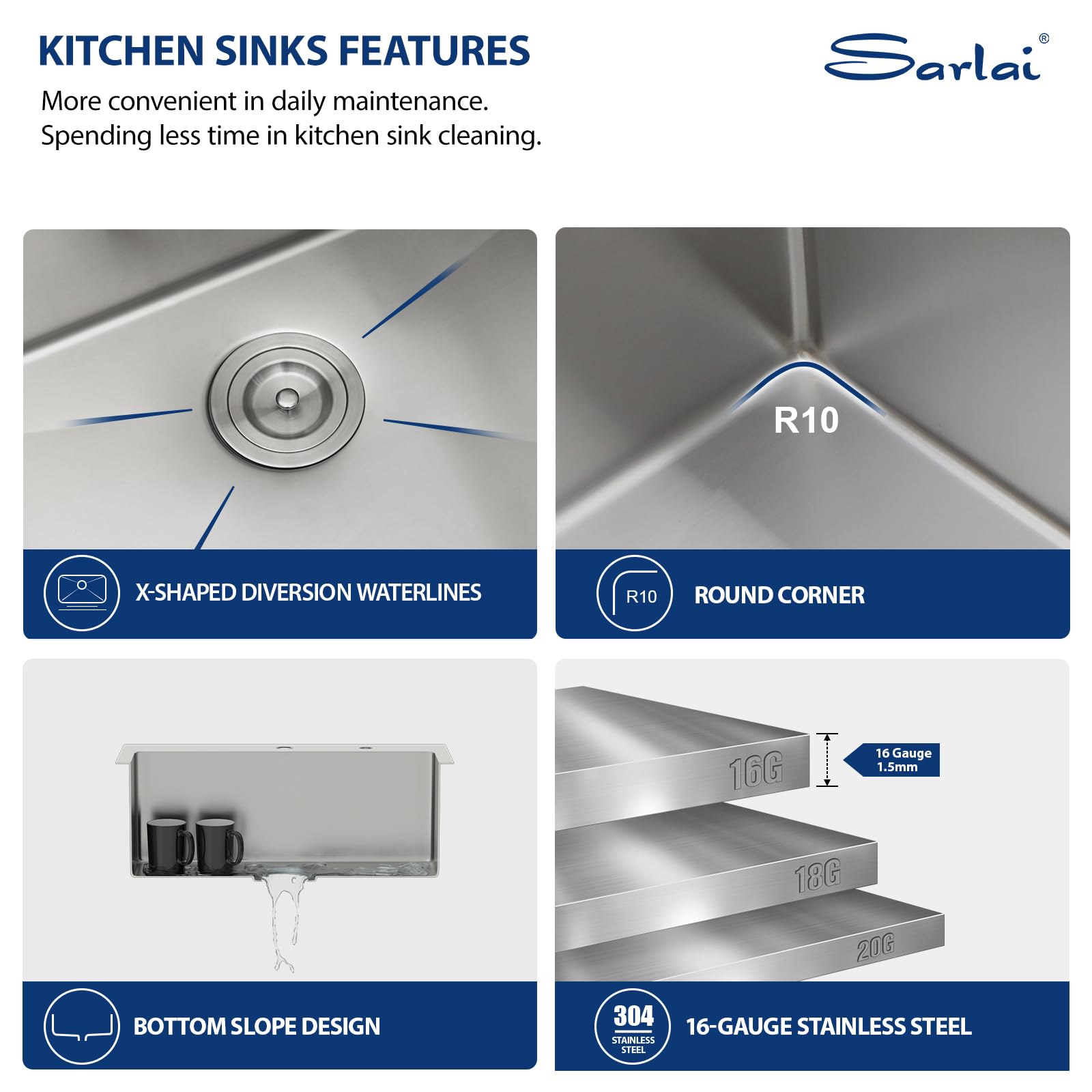 Sarlai 25''x22'' Deep Drop-In Stainless Steel Kitchen Sink, 16 Gauge Topmount Single Bowl with Cup Rinser, Soap Dispenser & Faucet