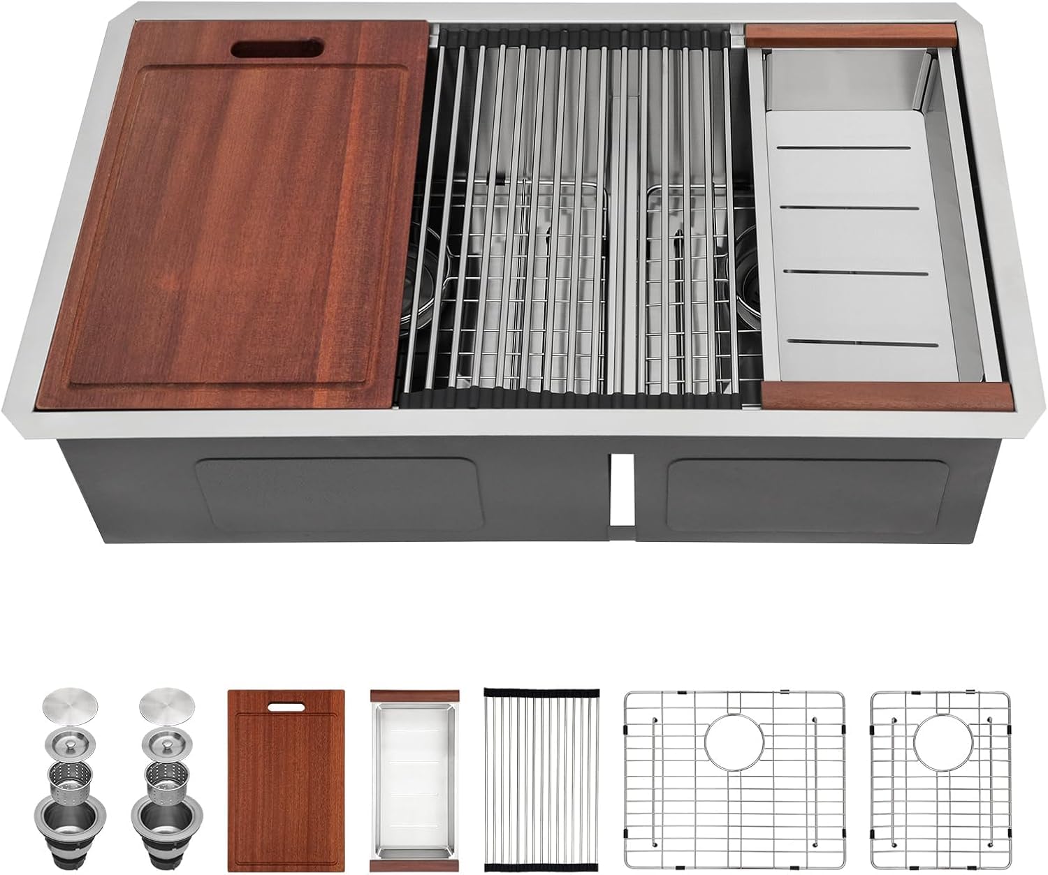 Sarlai 36in Undermount Double Bowl  60/40 Low Divide Workstation Stainless Steel Kitchen Sink Main image