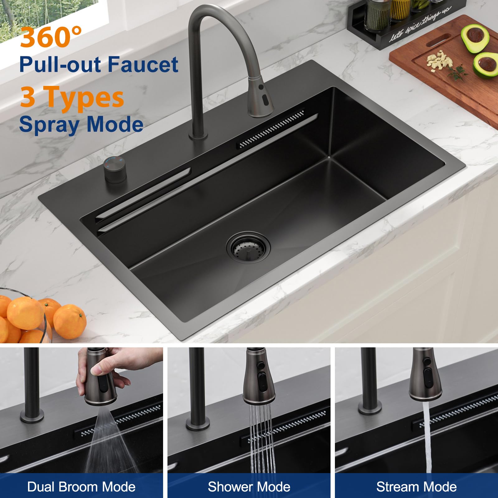 Sarlai 31'' Stainless Steel Single Bowl Topmount Waterfall Workstation Kitchen Sink