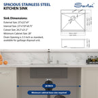 Sarlai 25''x22'' Drop-In Workstation Stainless Steel Kitchen Sink, 16 Gauge Topmount Single Bowl with Soap Dispenser & Faucet