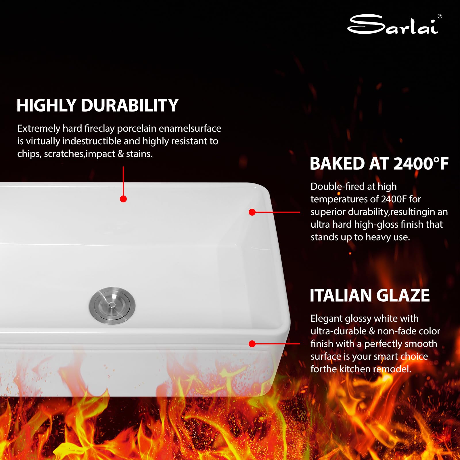 Sarlai 30'' x 18'' Ceramic White Apron Front Fireclay Farmhouse Sink