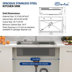 Sarlai 31'' Stainless Steel Topmount Single Bowl Waterfall Workstation Kitchen Sink