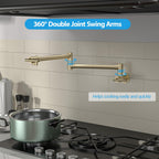 Sarlai Wall Mounted Folding Two Handle Pot Filler Gold Stainless Steel Kitchen Sink Faucet