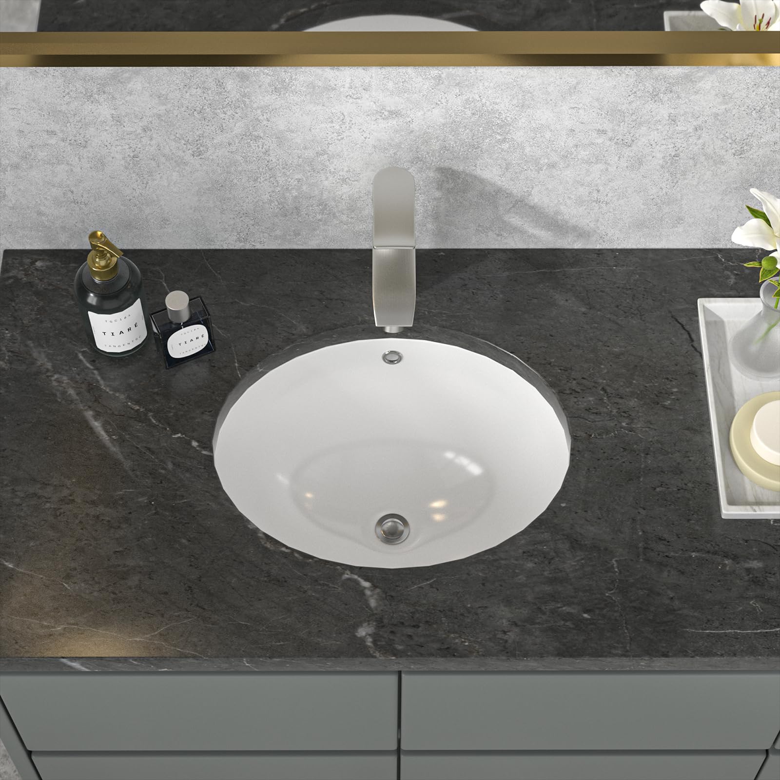 Sarlai 16in Undermount Oval Pure White Porcelain Ceramic Bathroom Vessel Sink Secondary image