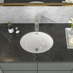 Sarlai 16in Undermount Oval Pure White Porcelain Ceramic Bathroom Vessel Sink