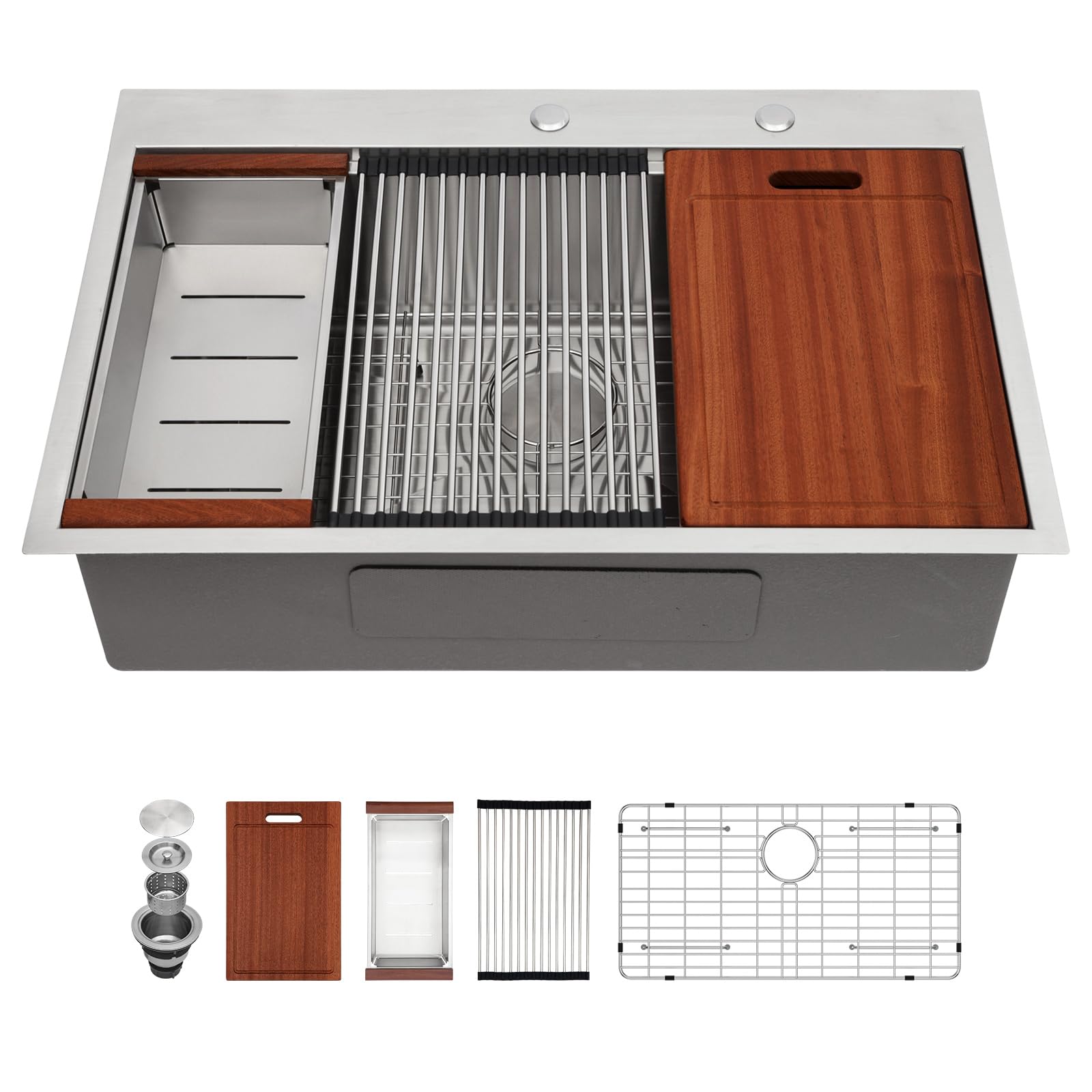Sarlai 33'' x 22'' Single Bowl Drop In Stainless Steel Workstation Kitchen Sink Main image