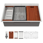 Sarlai 33'' x 22'' Single Bowl Drop In Stainless Steel Workstation Kitchen Sink