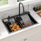 Sarlai 30'' Digital Display Drop In Waterfall Single Bowl Stainless Steel Workstation Kitchen Sink