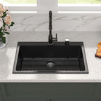 Sarlai 33in Drop In Matte Black Single Bowl Granite Quartz Composite Kitchen Sink