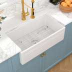 Sarlai 30'' x 18'' Ceramic White Apron Front Fireclay Farmhouse Sink
