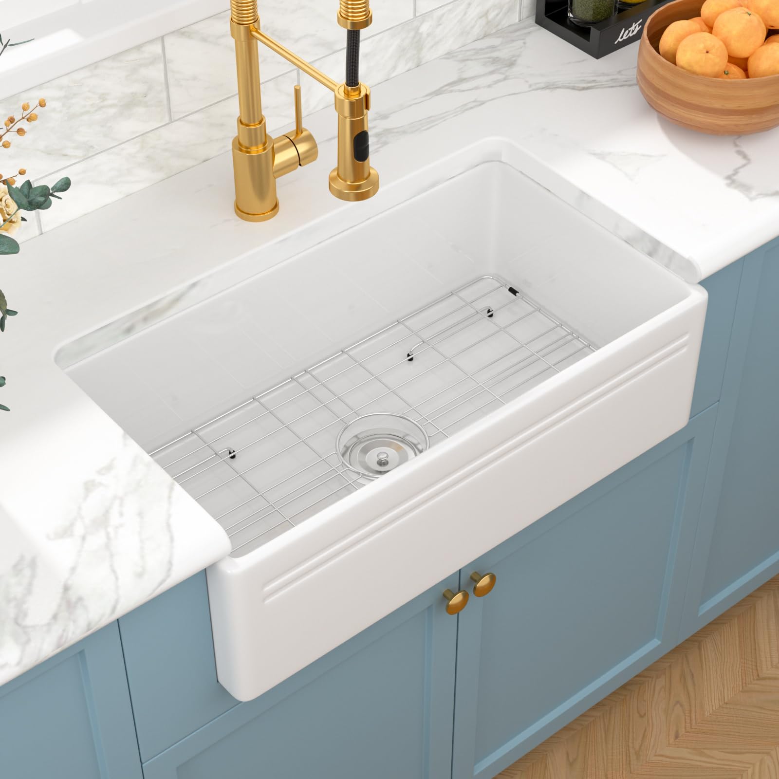 Sarlai 30'' x 18'' Ceramic White Apron Front Fireclay Farmhouse Sink