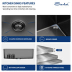 Sarlai 33in Black Drop In Single Bowl Stainless Steel Workstation Kitchen Sink