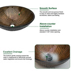 Sarlai 16.5''x16.5'' Brown Round Tempered Glass Bathroom Vessel Sink, Countertop Basin with Pop-up Drain Combo