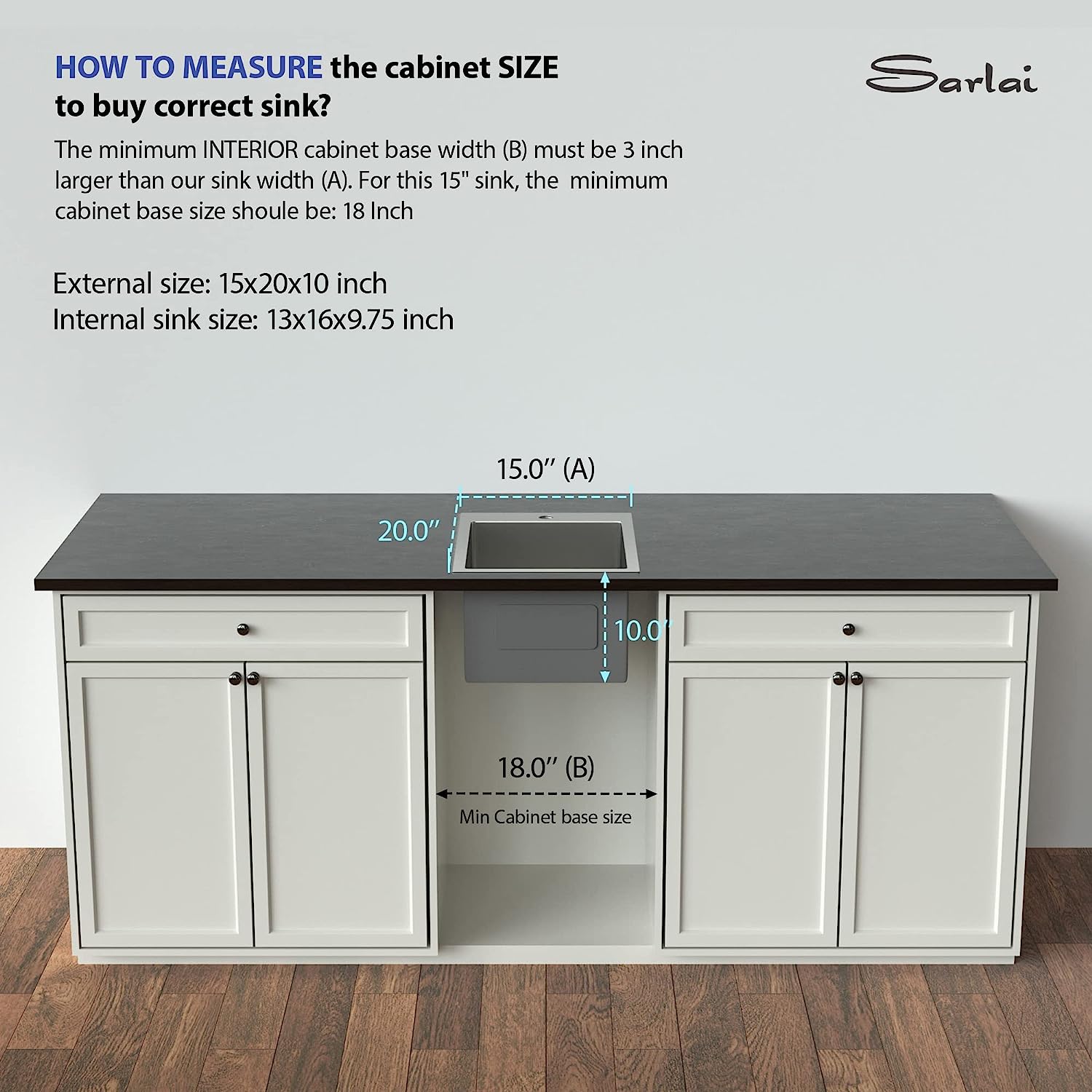 Sarlai 15''x 20'' Stainless Steel Drop-in Single Bowl Bar Sink