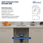 Sarlai 15''x17'' Stainless Steel Undermount Single Bowl Prep Bar Sink