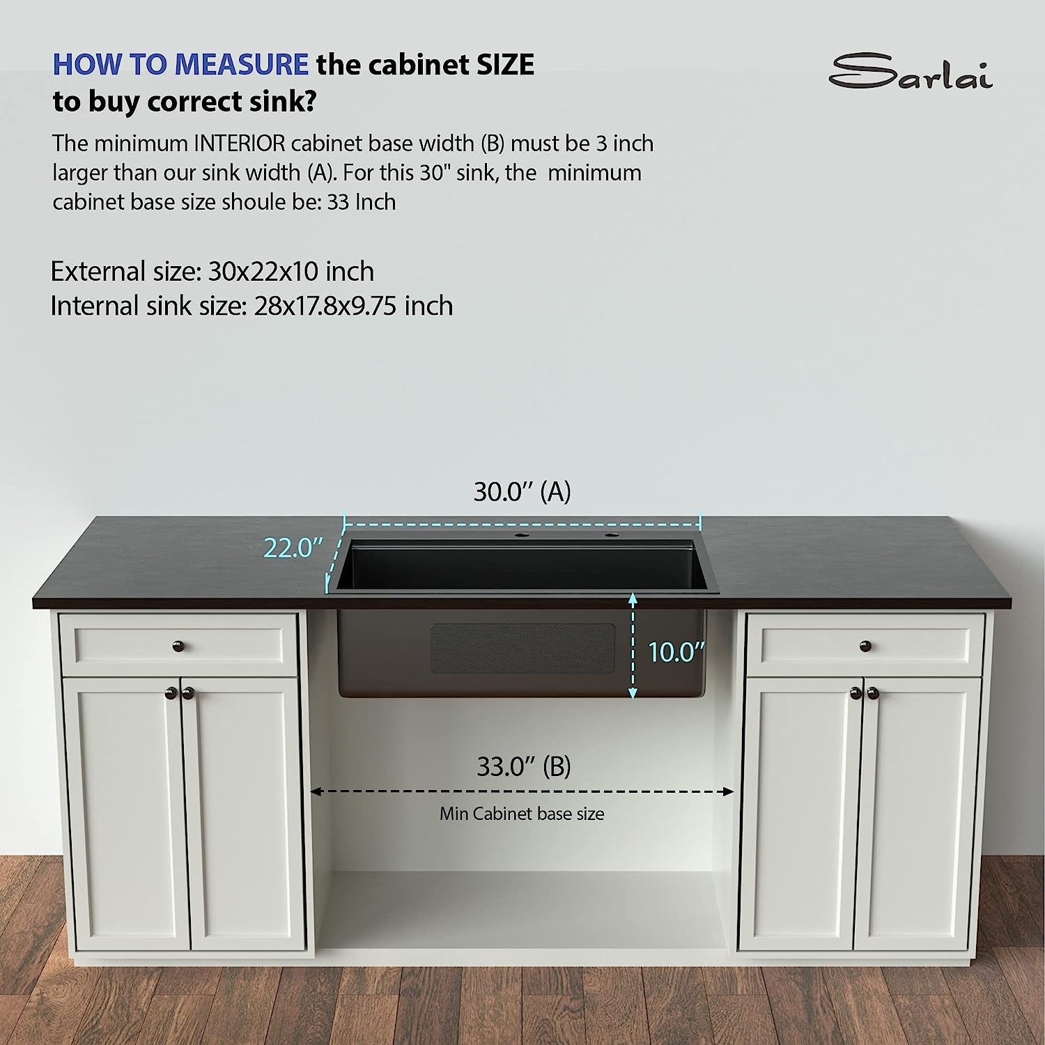 Sarlai 30in Topmount Gunmetal Black Stainless Steel Single Bowl Workstation Kitchen Sink
