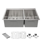 Sarlai 33'' ¡Á 22'' Stainless Steel Double Bowl Drop-in Kitchen Sink
