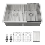 Sarlai 36 Inch Double Bowl 50/50 Low Divide Undermount Stainless Steel Kitchen Sink with Accessories