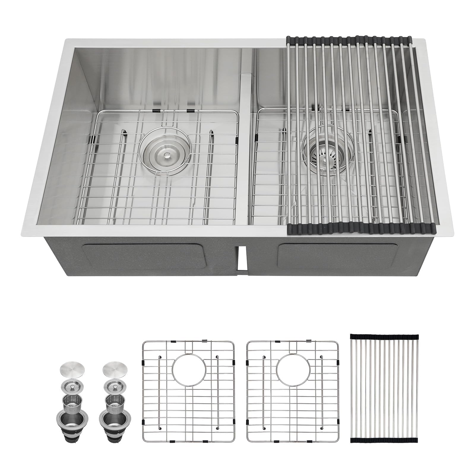 Sarlai 36 Inch Double Bowl 50/50 Low Divide Undermount Stainless Steel Kitchen Sink with Accessories