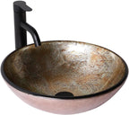 Sarlai 16.5''x16.5'' Yellow Round Tempered Glass Bathroom Vessel Sink, Countertop Basin with Faucet & Pop-up Drain Combo