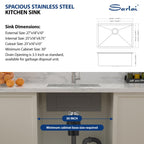Sarlai 27'' x 18'' Stainless Steel Single Bowl Undermount Kitchen Sink