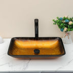 Sarlai 22''x14.25'' Yellow Square Tempered Glass Bathroom Vessel Sink, Countertop Basin with Pop-up Drain Combo