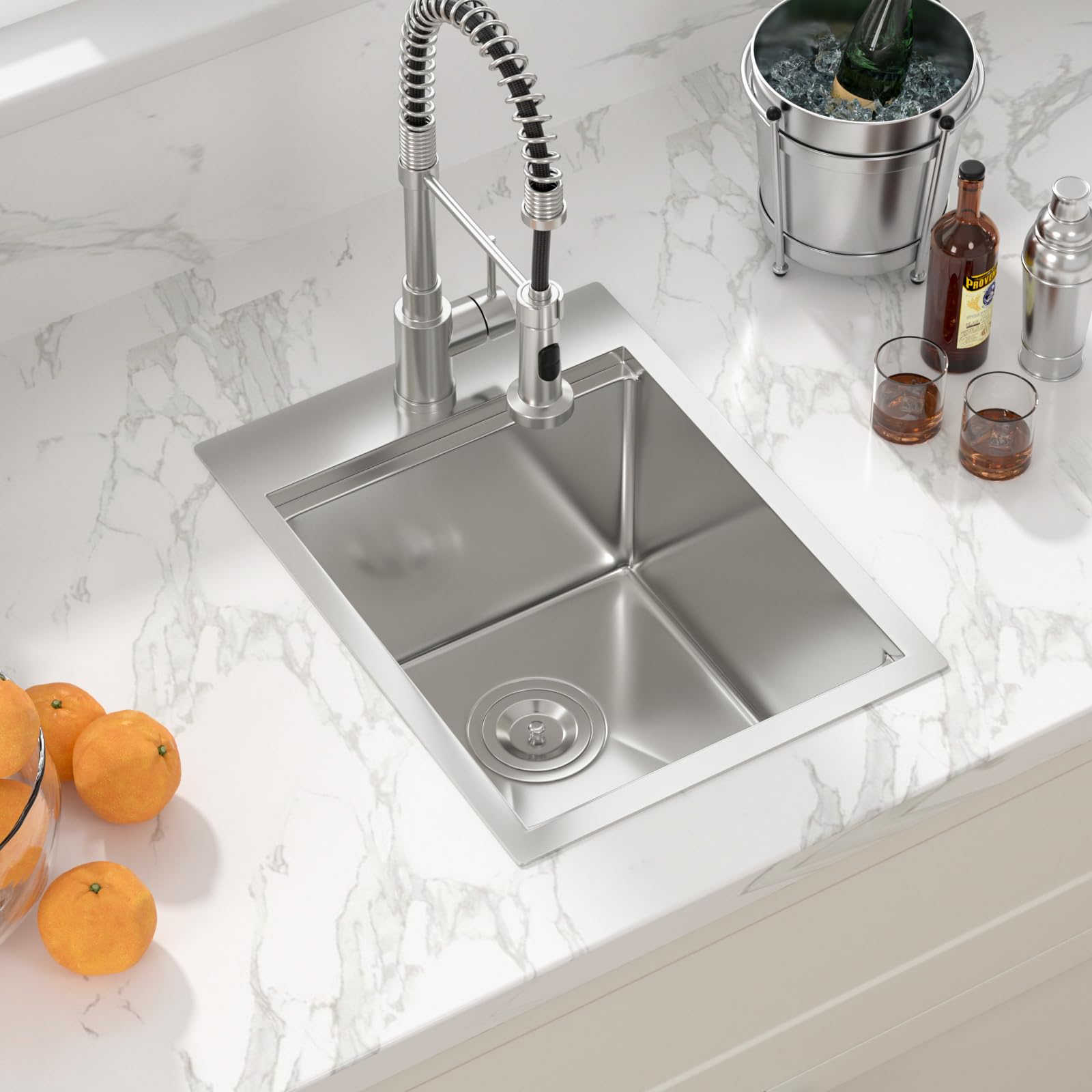 Sarlai 15 Drop Bar Sink Workstation - 15''x 20'' Kitchen Bar Sink Topmount Workstation 16 Gauge Stainless Steel Single Bowl Over Counter Kitchen Bar Prep RV Camper Outdoor Sink Basin