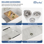 Sarlai 33''x20'' White Fireclay Farmhouse Kitchen Sink, Apron Front Single Bowl Undermount Workstation Ceramic Farm Sink with Complete Accessories