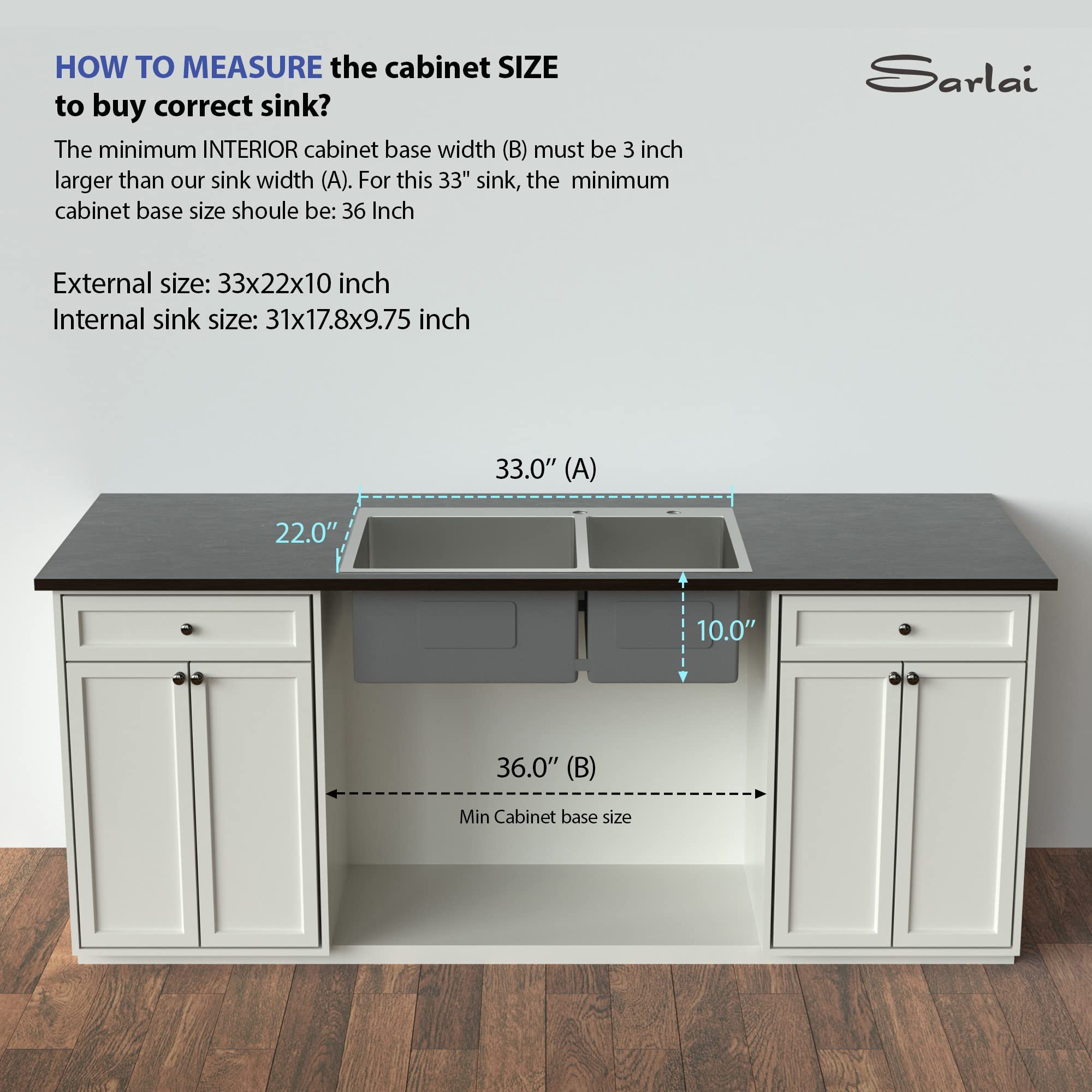 Sarlai 33'' x 22'' Stainless Steel Double Bowl Drop-in Kitchen Sink