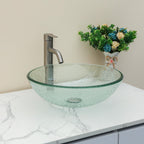 Sarlai 16.5''x16.5'' Artistic Round Tempered Glass Bathroom Vessel Sink, Vanity Countertop Basin with Pop-up Drain