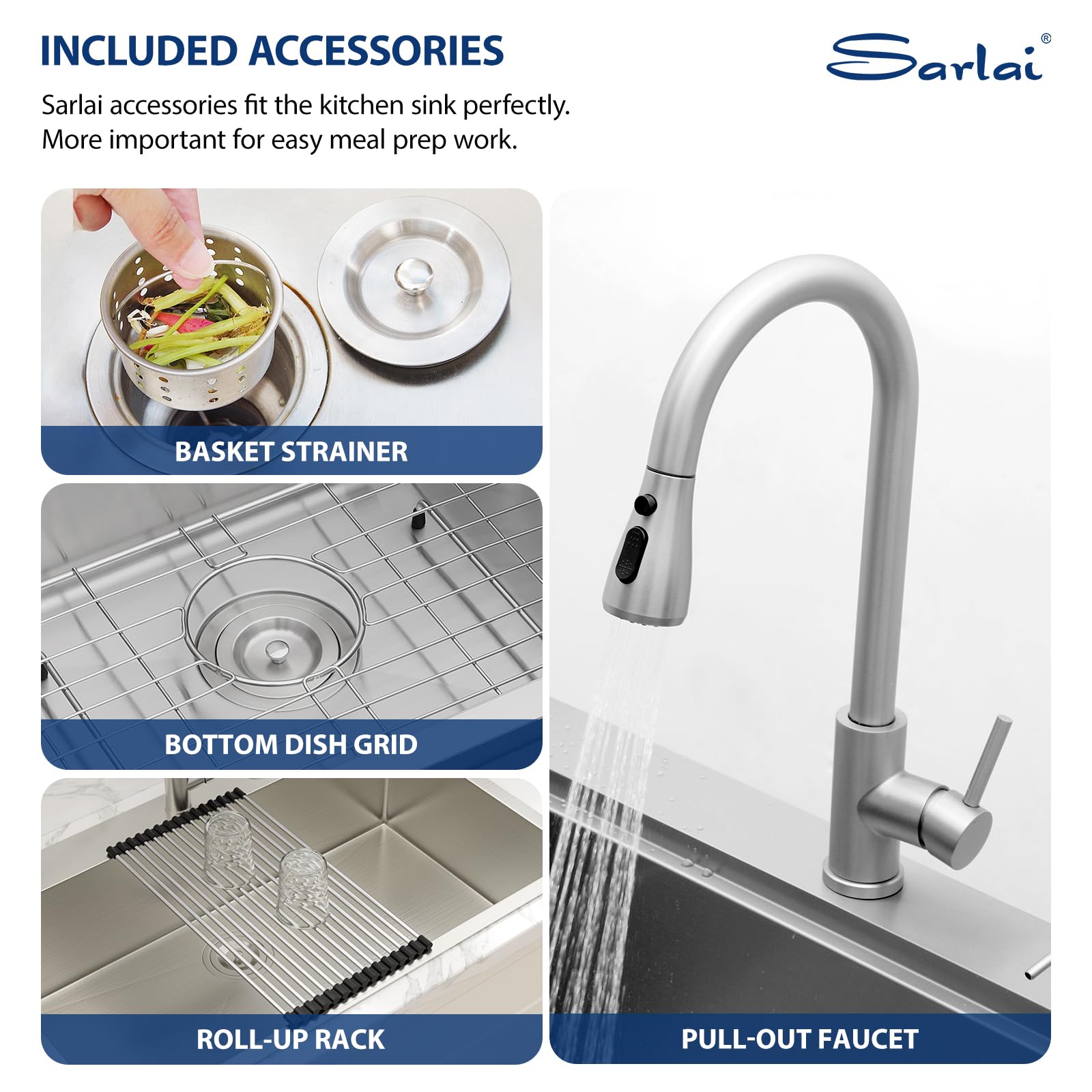 Sarlai 33''x22'' Deep Drop-In Stainless Steel Kitchen Sink, 16 Gauge Topmount Single Bowl with Cup Rinser, Soap Dispenser & Faucet