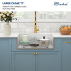 Sarlai 33''x19'' Curved Apron Front White Vitreous Fireclay Farmhouse Sink, Single Bowl Porcelain Ceramic Farm Kitchen Basin