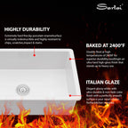 Sarlai 32in White Undermount Single Bowl Fireclay Ceramic Kitchen Sink