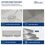 Sarlai 32''x19'' 60/40 Low Divide Double Bowl Stainless Steel Kitchen Sink, Undermount Ledge Workstation Under Counter Basin