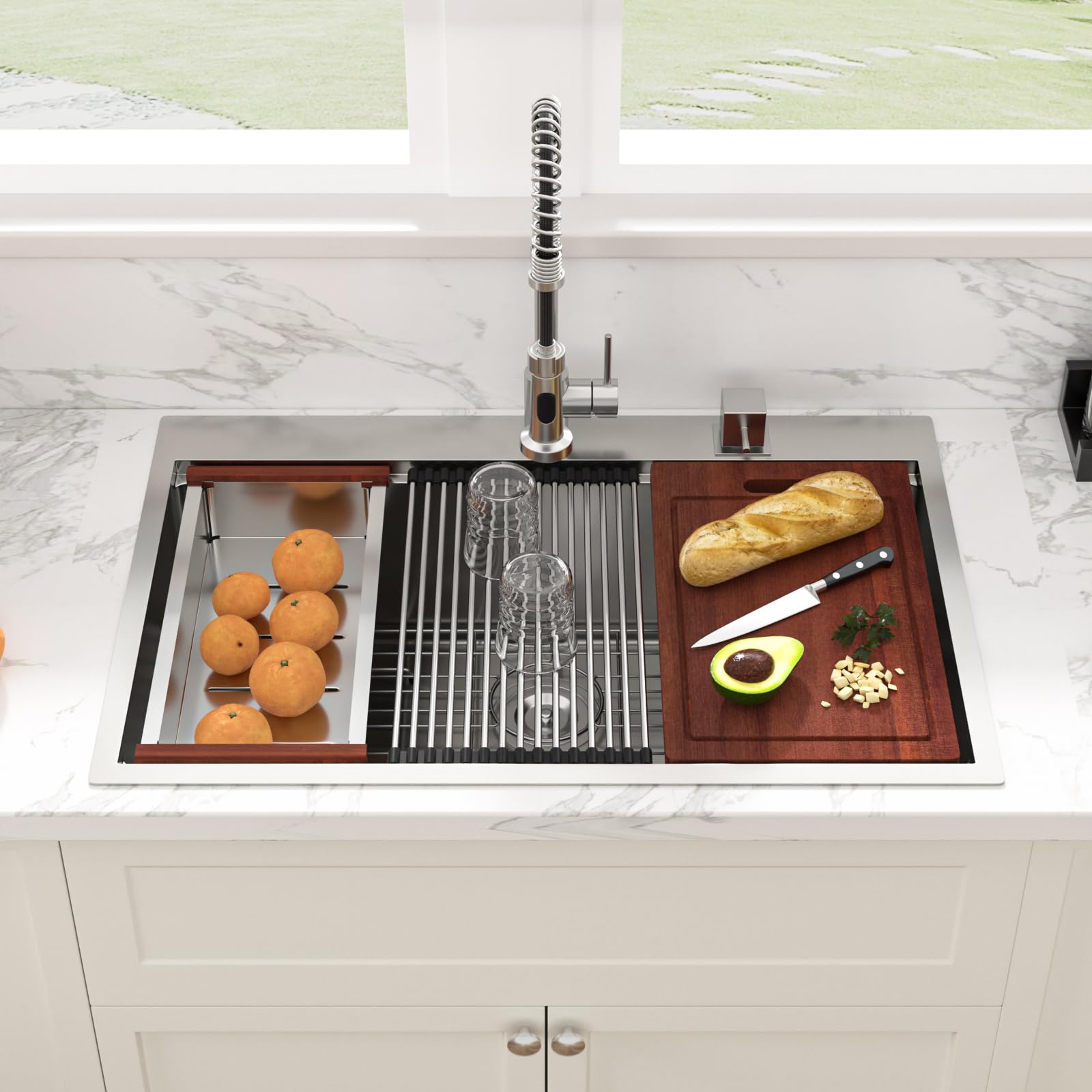 Sarlai 30in Drop-In Single Bowl Stainless Steel Workstation Kitchen Sink Secondary image