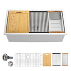 Sarlai 30in Under Counter White Granite Composite Quartz Single Bowl Workstation Kitchen Sink