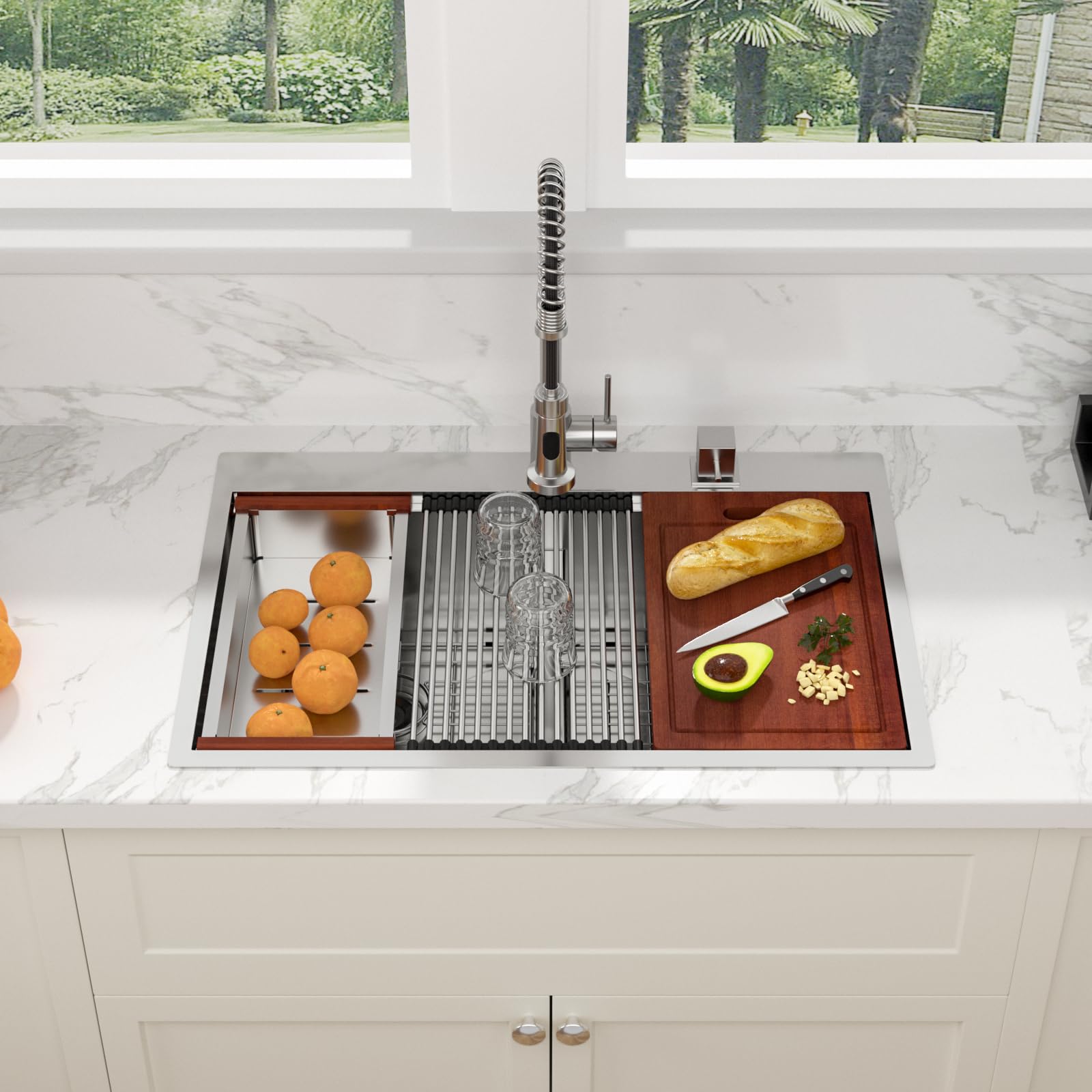 Sarlai 33in Drop In Double Bowl 50/50 Low Divide Stainless Steel Workstation Kitchen Sink Secondary image